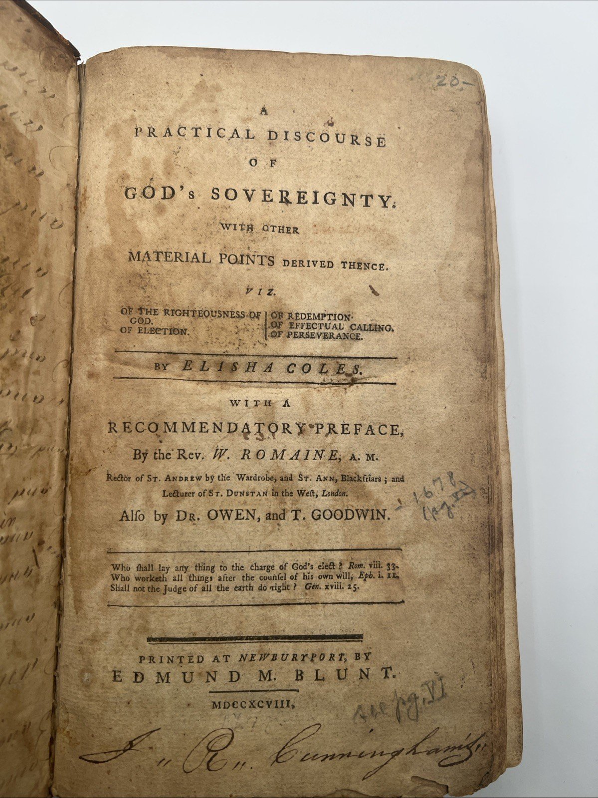 1798 Elisha Coles God’s Sovereignty Early American Leather Book # 1076