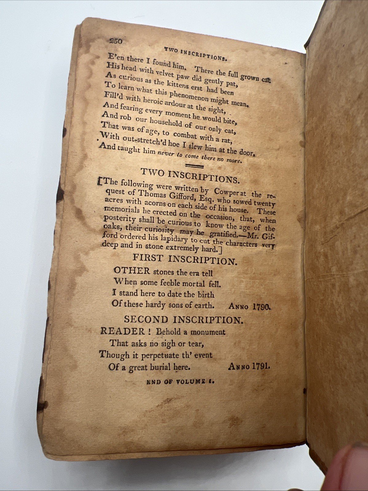 1808 William Cowper Poems Vol I Amherst NH Early American Leather Bound # 1077 photo 3
