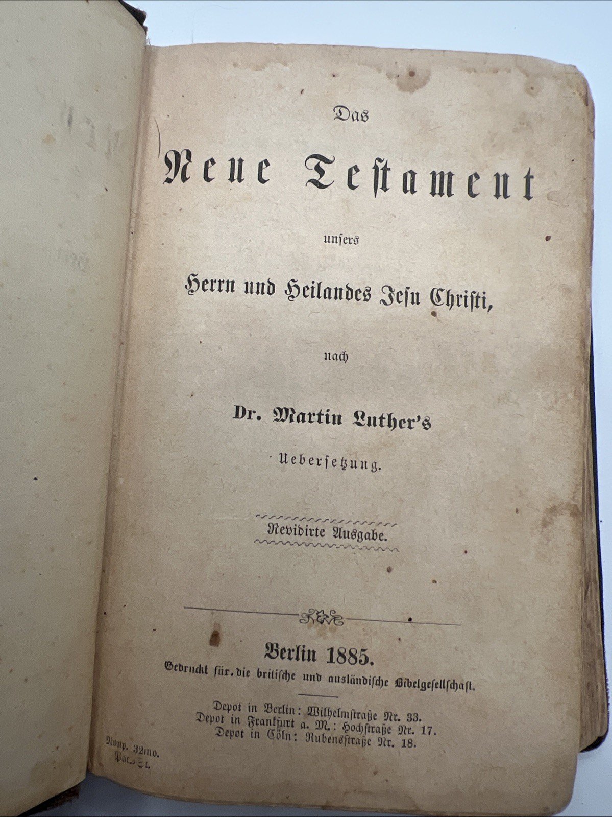 1885 German New Testament Martin Luther Berlin Antique Bible # 1080
