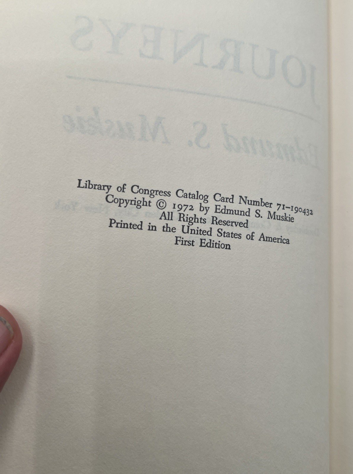 Signed First Edition 1972 Edmund S. Muskie Journeys HC DJ Inscribed Dated 6/1/72 photo 3