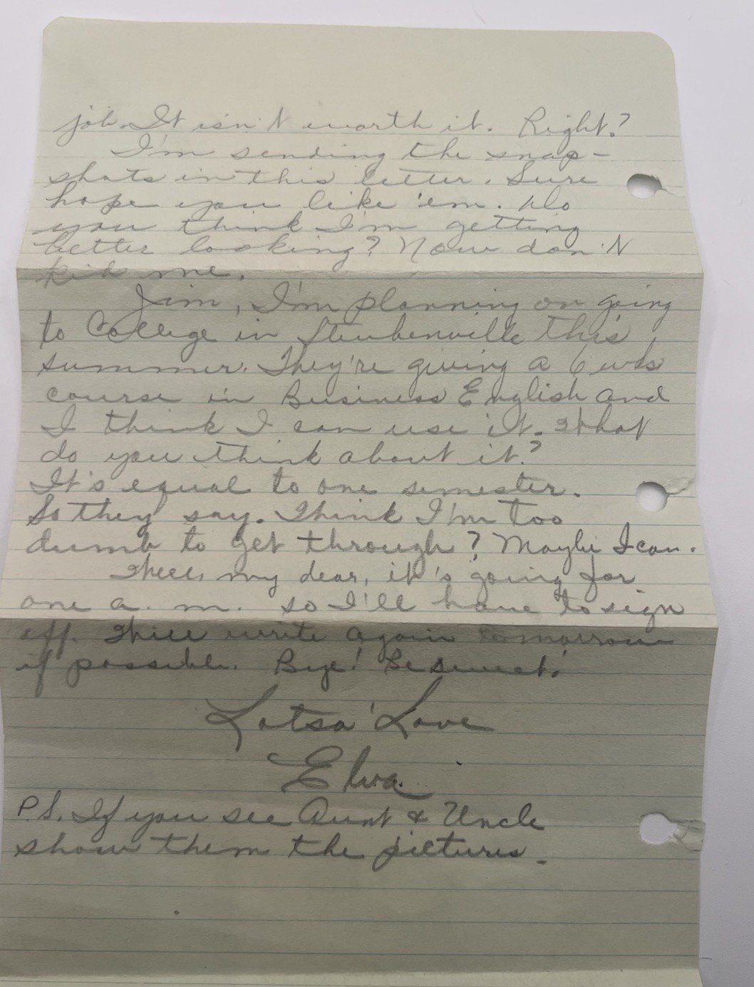 1947 Handwritten Love Letter & Envelope Hollidays Cove WV to NJ # 1090 photo 2