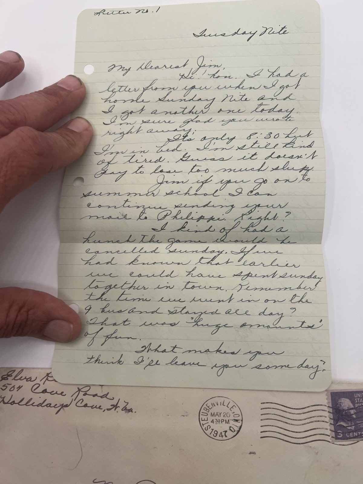 1947 Handwritten Love Letter w Envelope OH to WV Paul Christian Elsie # 1092
