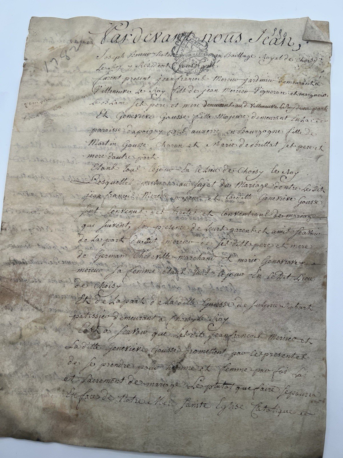 1781 French Royal Notary Marriage  Manuscript Choisy-le-Roi Louis XVI # 1097