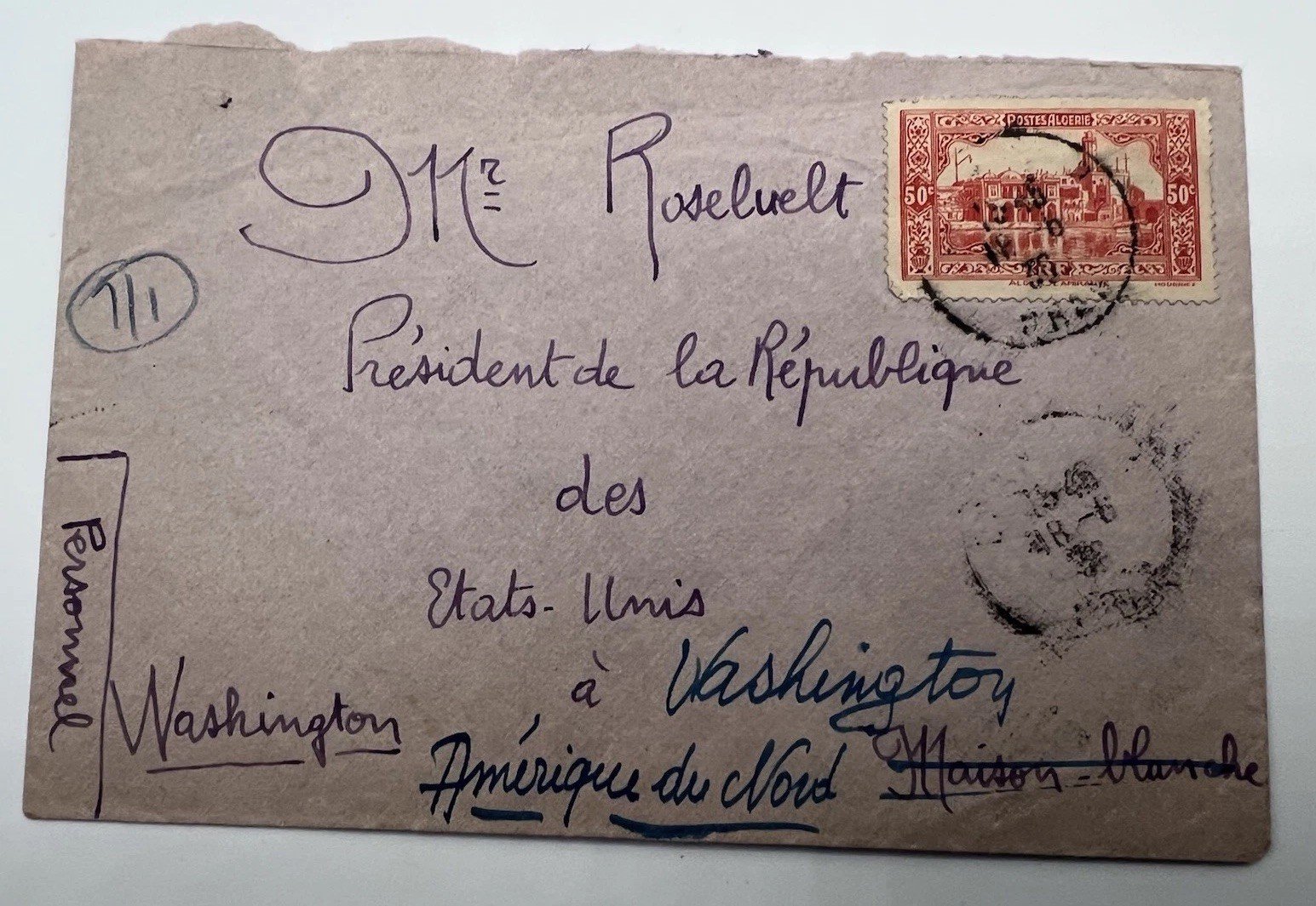 Franklin D. Roosevelt  Algeria Cover H.R. Harmer Presidential Mail # 1102