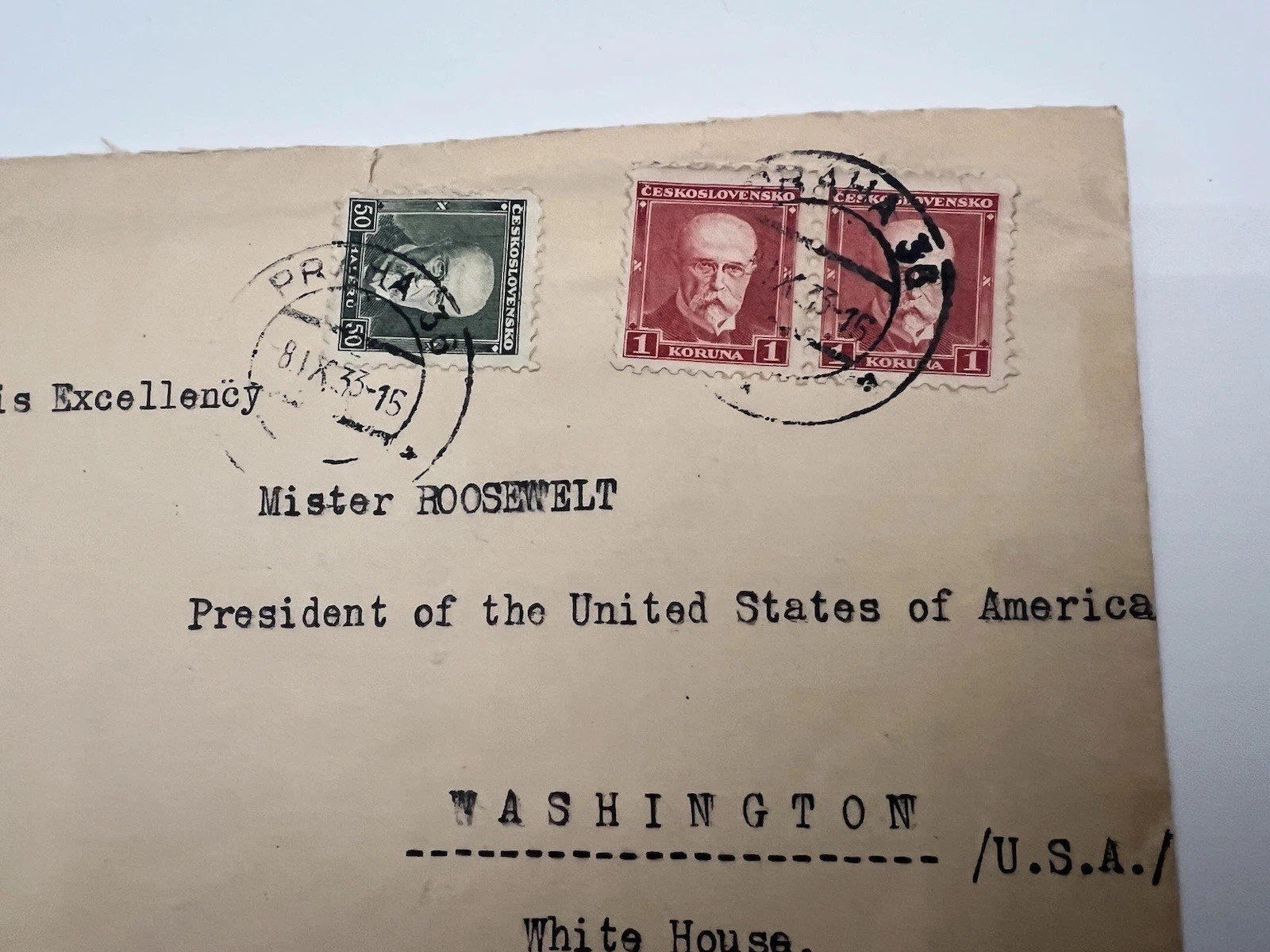 1935 FDR White House Cover Prague Czechoslovakia Roosevelt Collection # 1105 photo 3