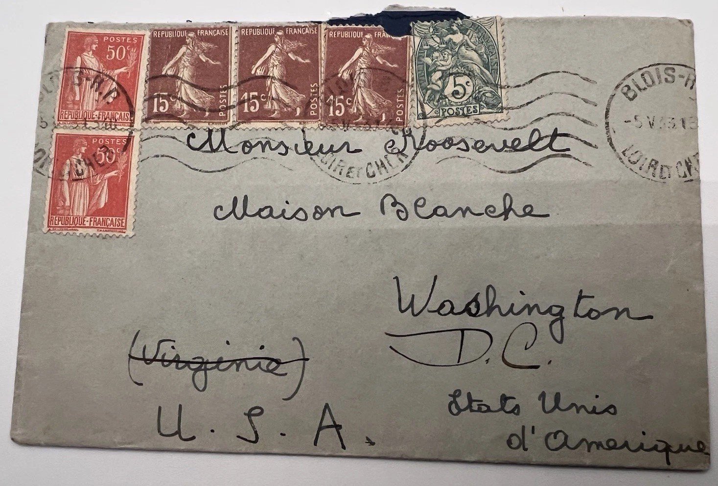 1933 FDR White House Cover France Roosevelt Collection Harmer  # 1106