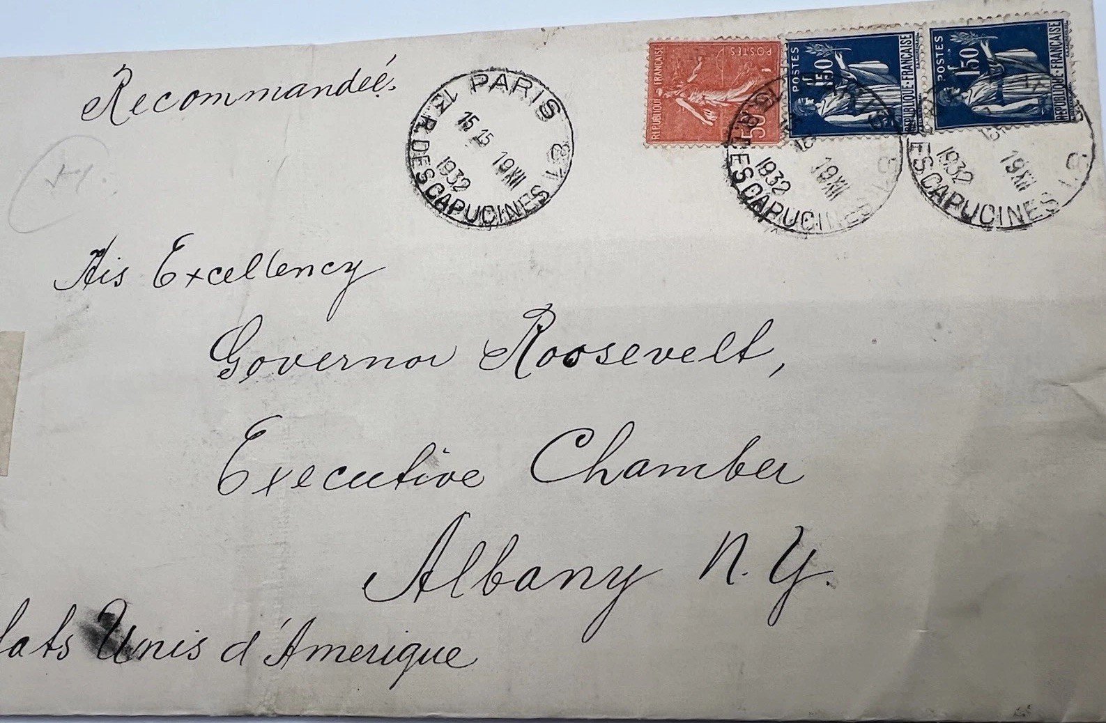 FDR President-Elect 1932 Registered France Cover Harmer Authenticated # 1108 photo 5