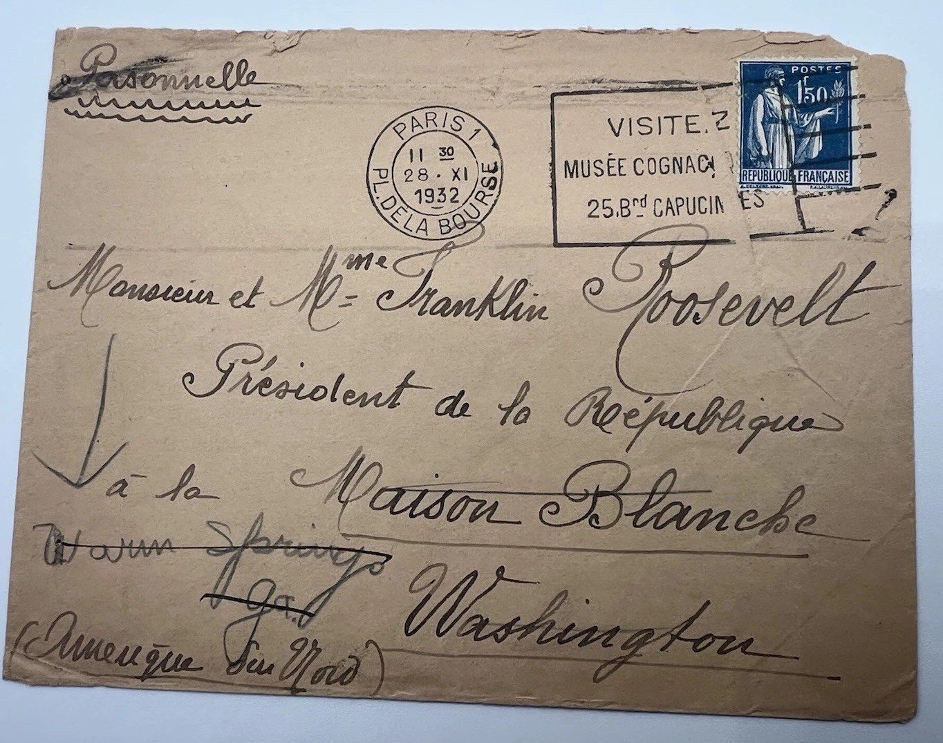 FDR President-Elect 1932 French Cover Warm Springs Harmer Authenticated # 1109