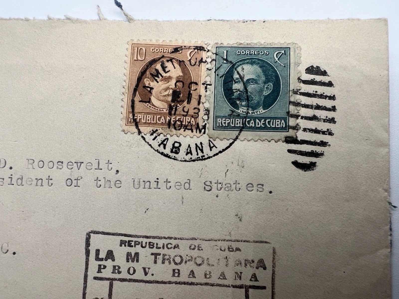 1933 Cuba Registered Cover to FDR H.R. Harmer Authenticated # 1111 photo 3