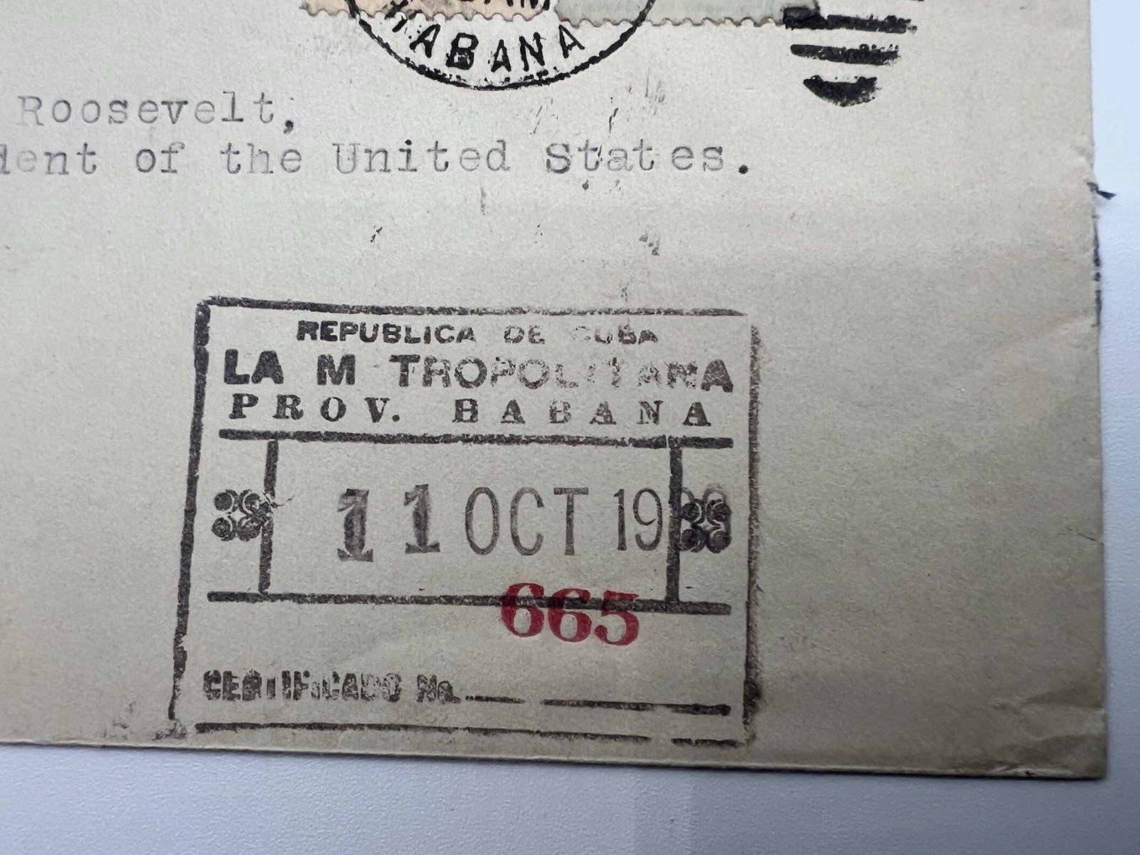 1933 Cuba Registered Cover to FDR H.R. Harmer Authenticated # 1111 photo 4