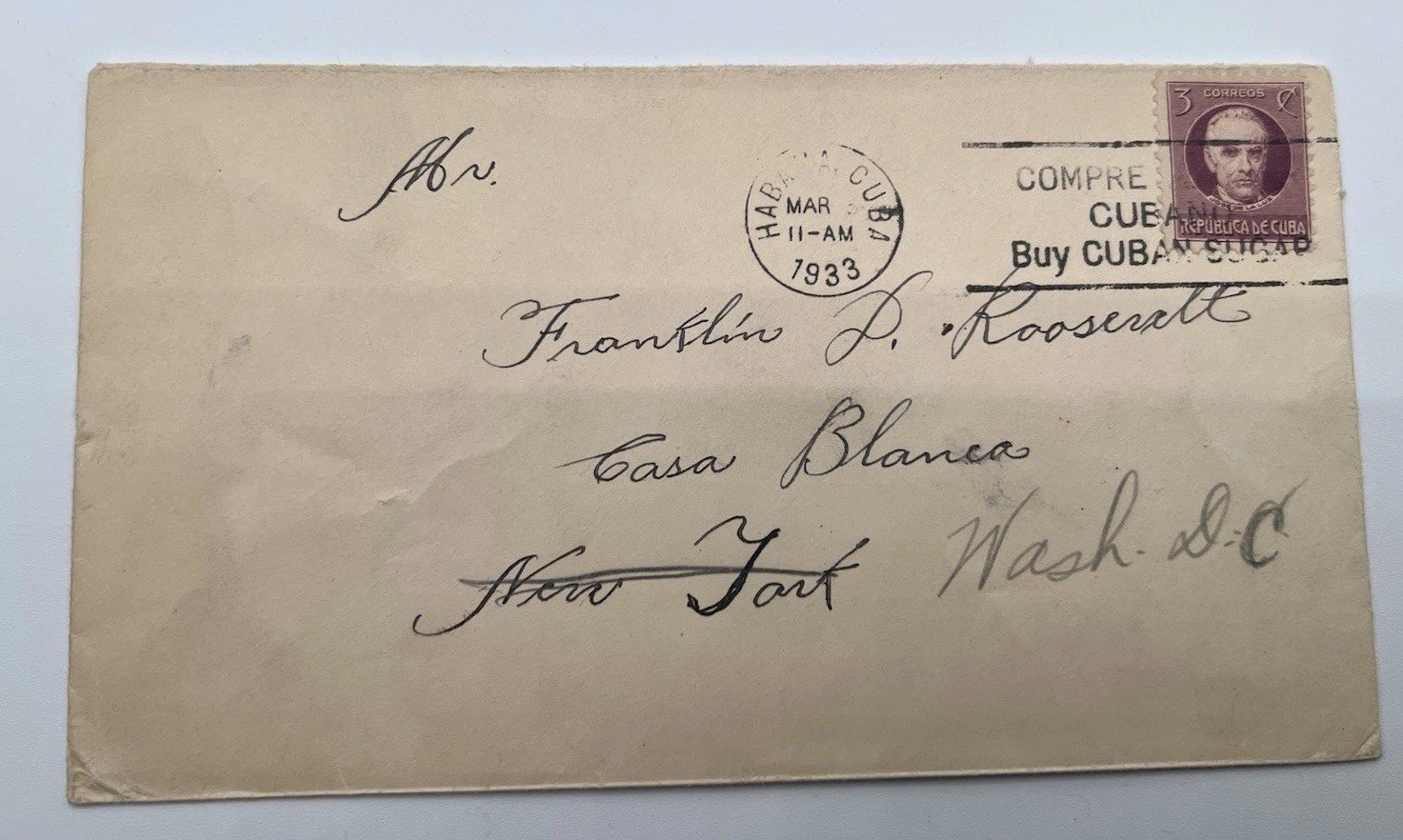 1933 Cuba Cover to FDR Franklin D. Roosevelt H.R. Harmer Provenance # 1114