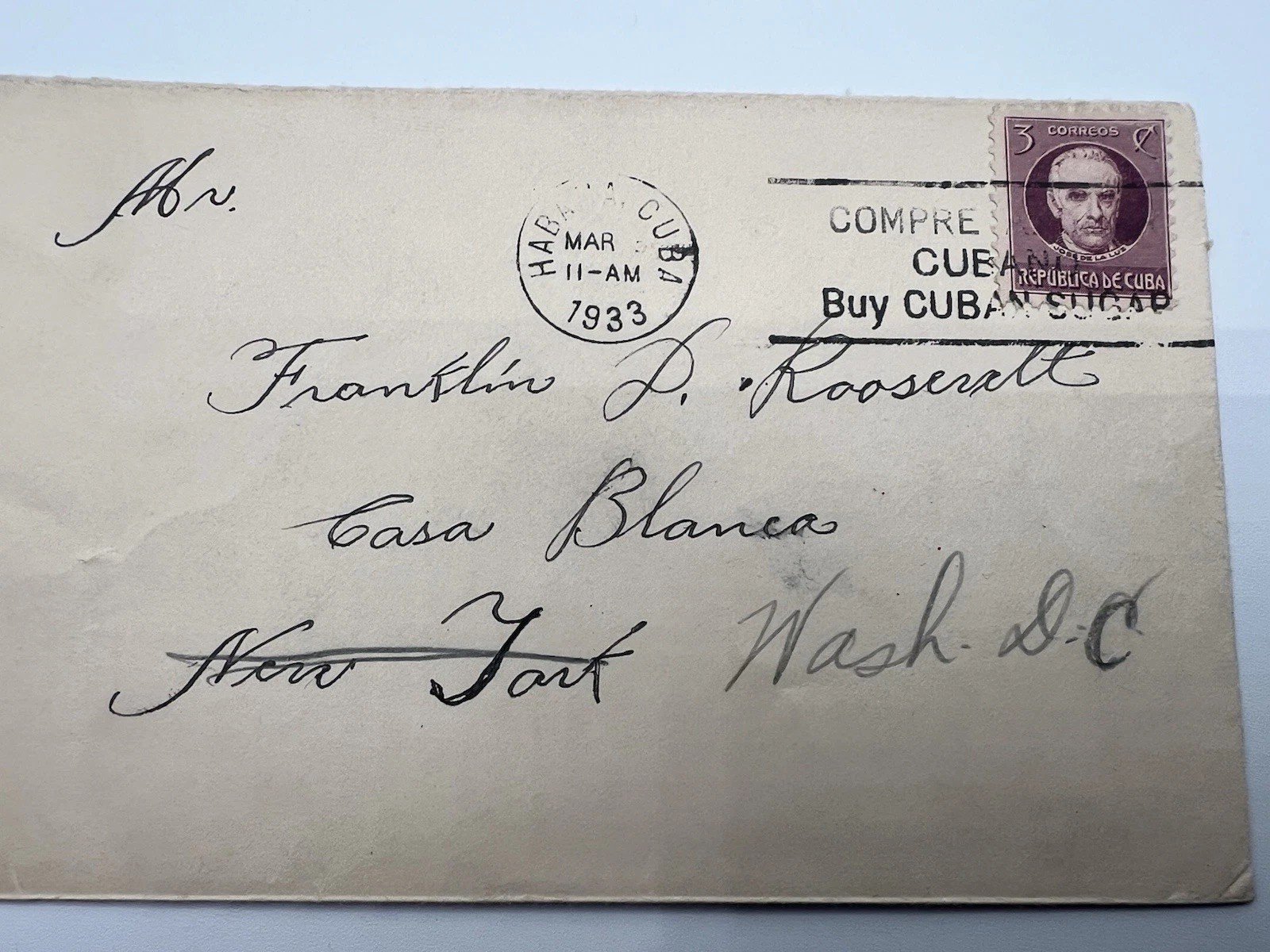 1933 Cuba Cover to FDR Franklin D. Roosevelt H.R. Harmer Provenance # 1114 photo 3