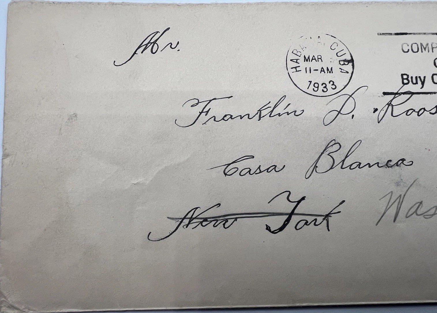 1933 Cuba Cover to FDR Franklin D. Roosevelt H.R. Harmer Provenance # 1114 photo 4