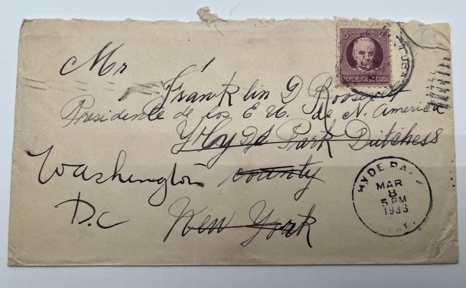 1933 Cuba Cover to FDR Franklin D. Roosevelt H.R. Harmer Provenance # 1115