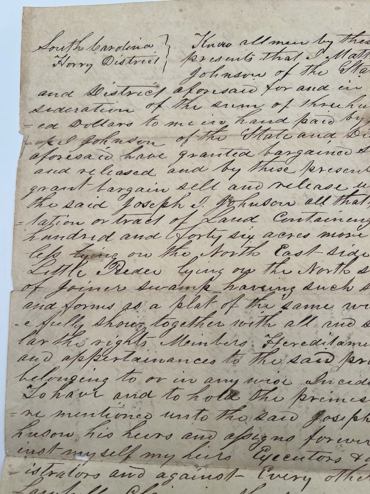 1860 South Carolina Horry District 146-Acre Land Deed Little Pee Dee # 1118 photo 2