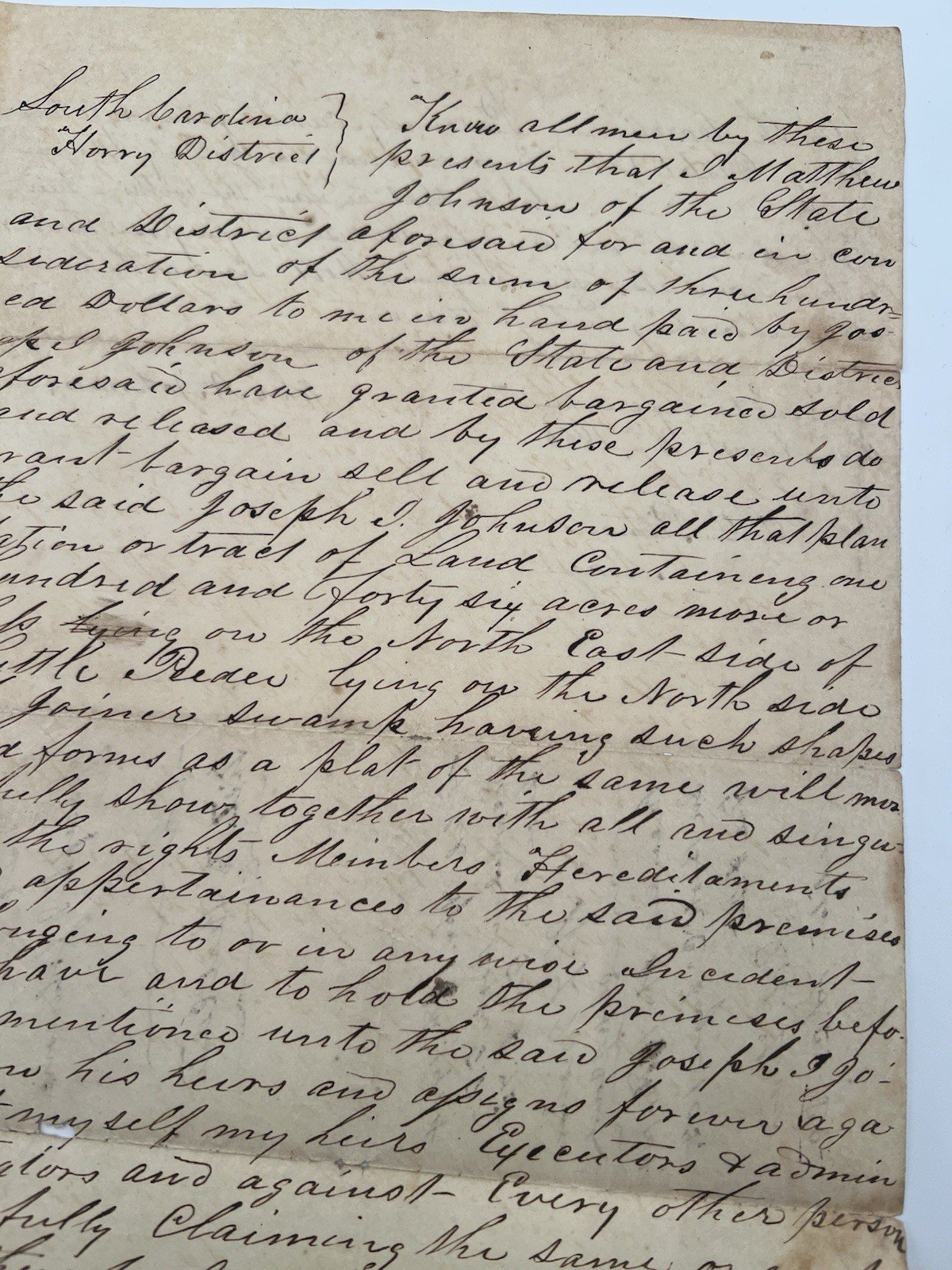 1860 South Carolina Horry District 146-Acre Land Deed Little Pee Dee # 1118 photo 3