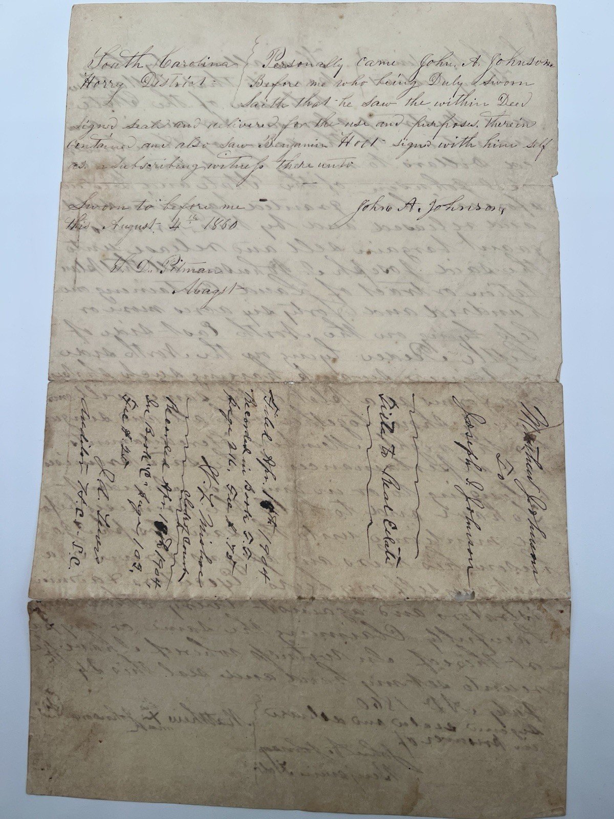 1860 South Carolina Horry District 146-Acre Land Deed Little Pee Dee # 1118 photo 8