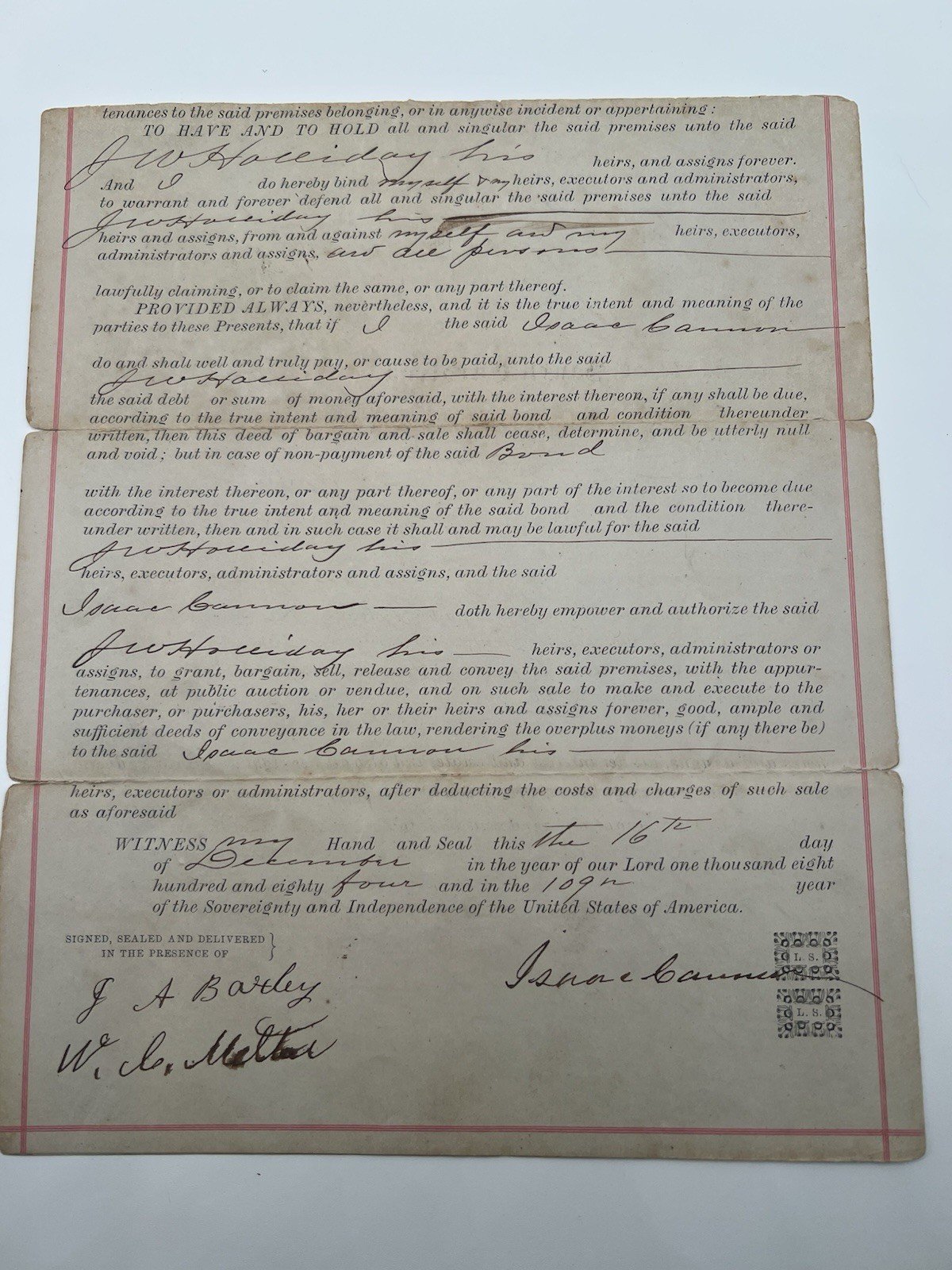 1884 Horry County SC Mortgage Deed J.W. Holliday Galivants Ferry # 1121