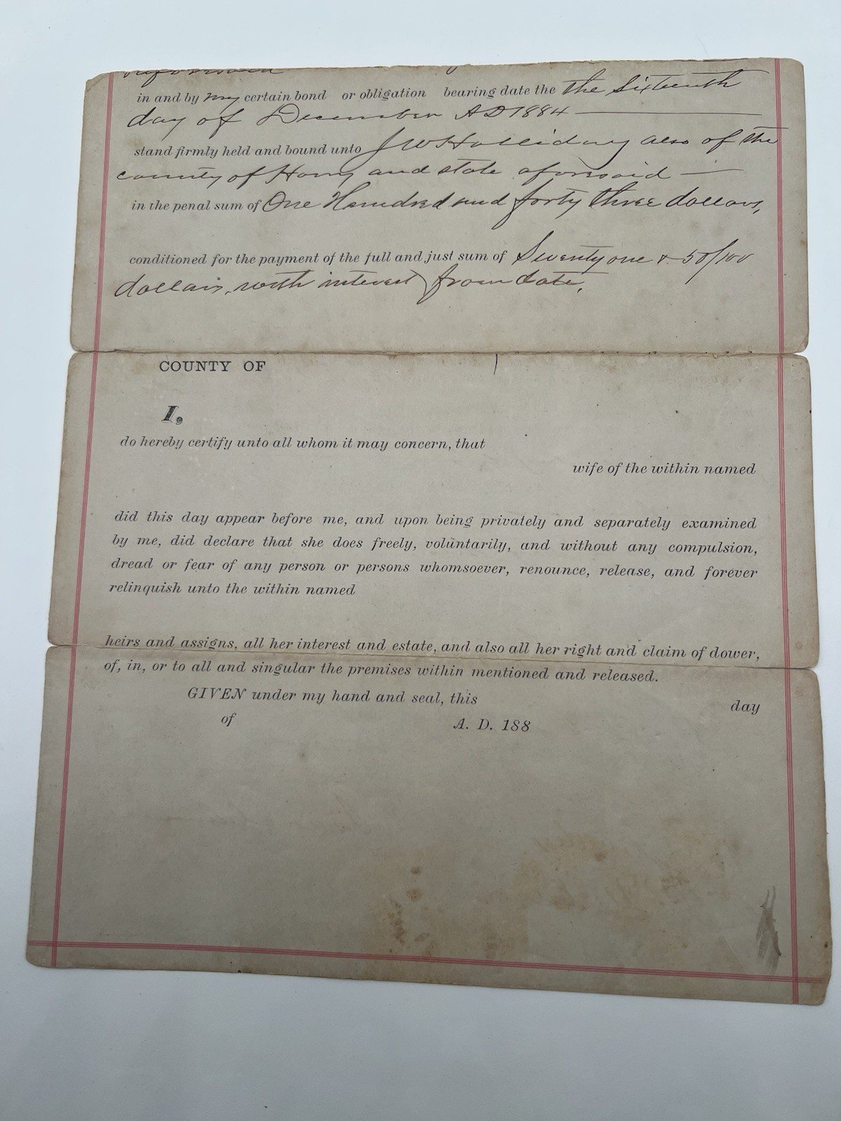 1884 Horry County SC Mortgage Deed J.W. Holliday Galivants Ferry # 1121 photo 2