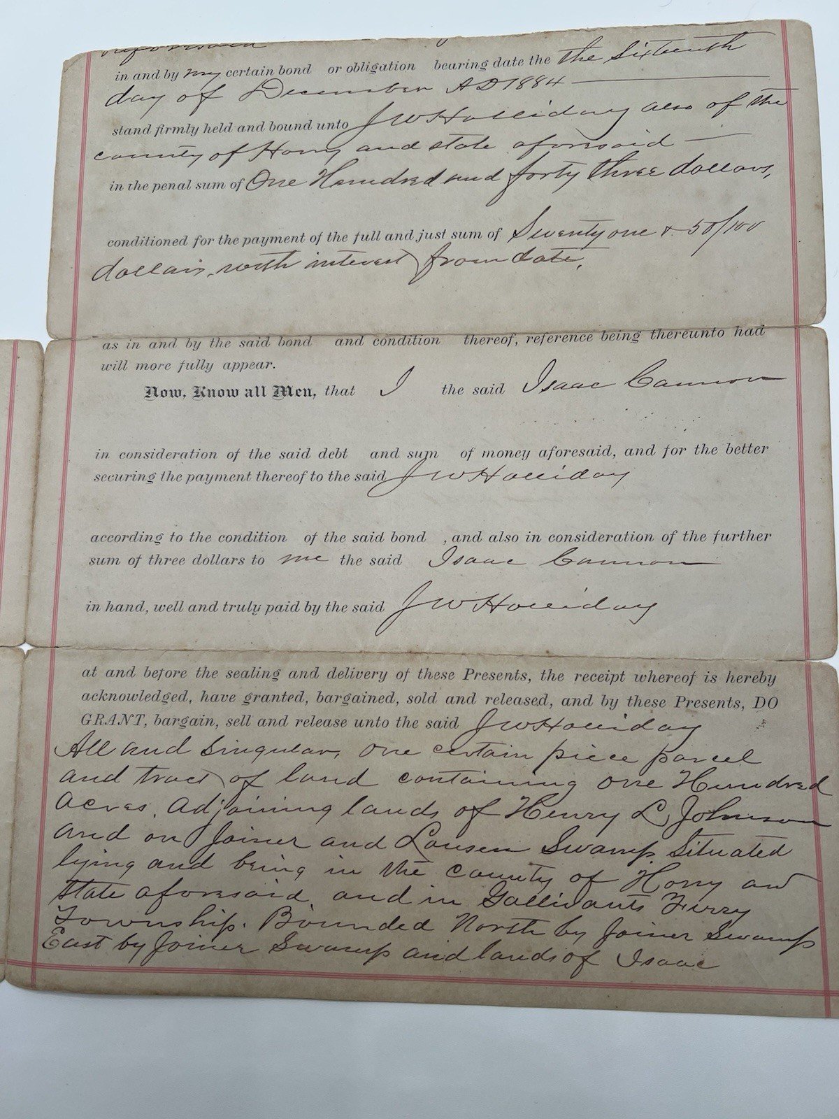 1884 Horry County SC Mortgage Deed J.W. Holliday Galivants Ferry # 1121 photo 3