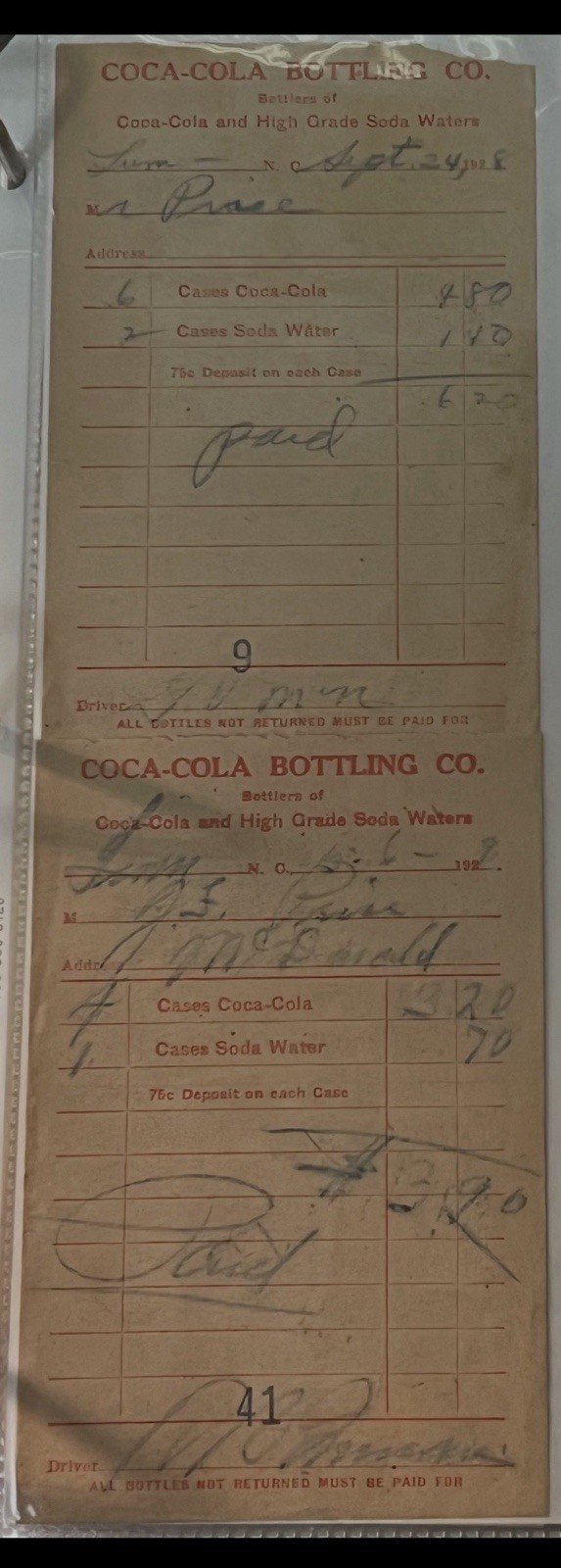 1920s Lumberton NC Coca-Cola & Nehi Bottling Receipts Lot of 8        # 1125 photo 3