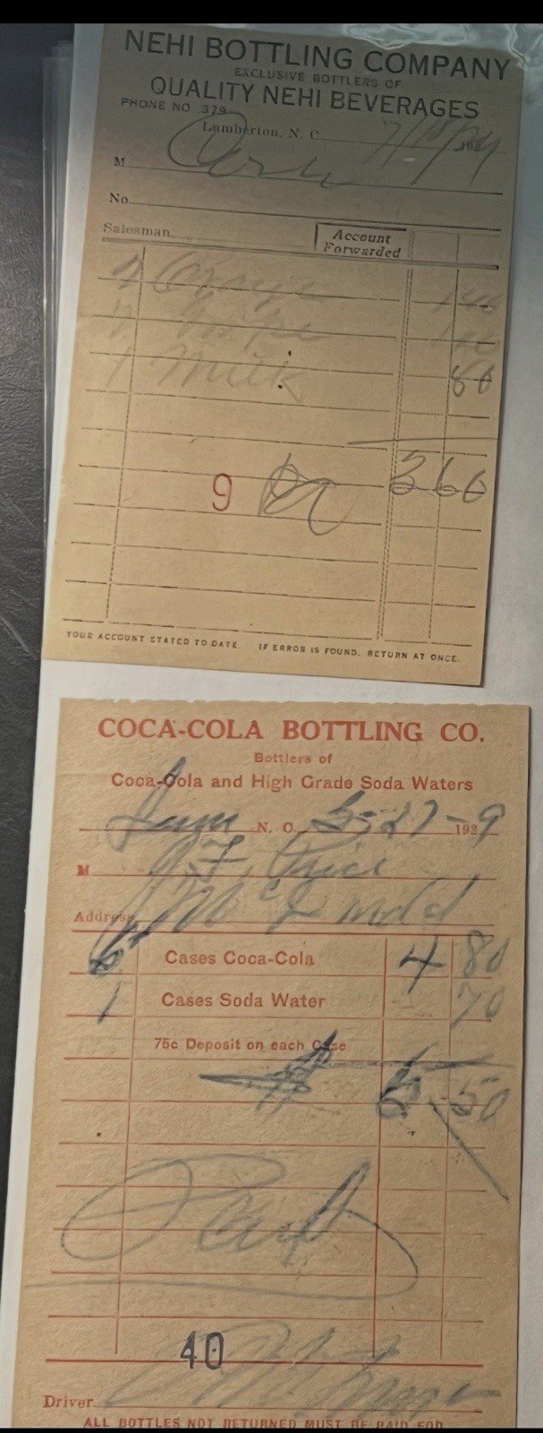 1920s Lumberton NC Coca-Cola & Nehi Bottling Receipts Lot of 8        # 1125 photo 5