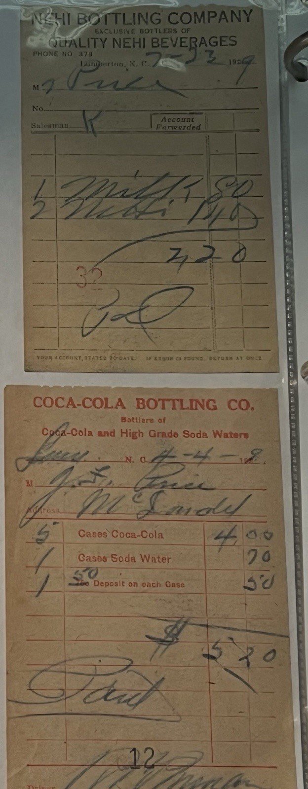 1920s Lumberton NC Coca-Cola & Nehi Bottling Receipts Lot of 8        # 1125 photo 6