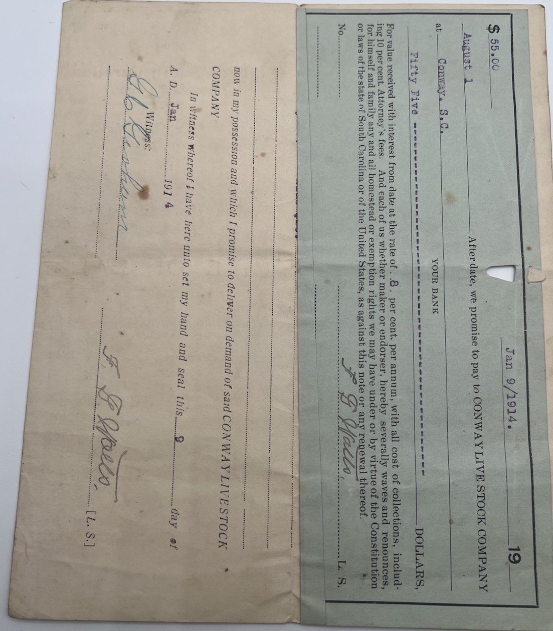 1914 Horry County SC Livestock Bill of Sale & 1903 Distilling Ledger # 1126 photo 4