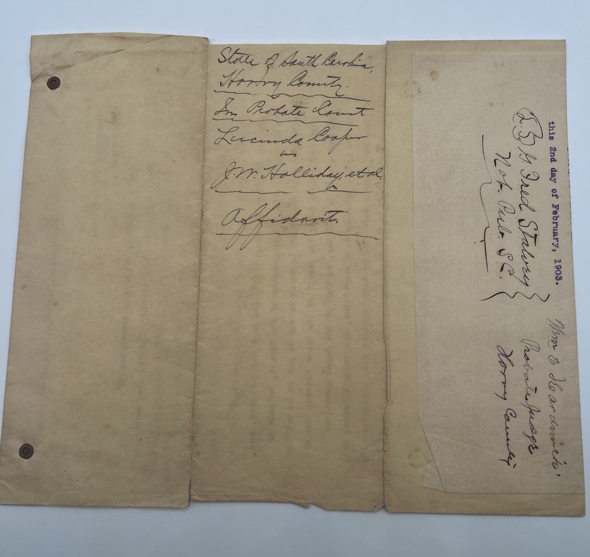 1903 Horry County SC Probate Court Affidavit – Lucinda Cooper Dower Case # 1128 photo 2
