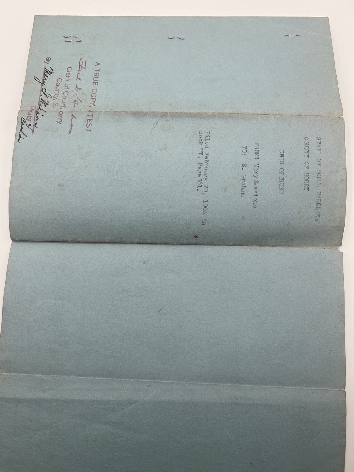 1901 Horry County SC Child Custody Deed Mary Sessions to E. Graham # 1130 photo 3