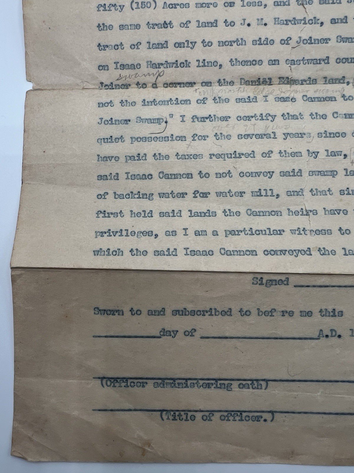 1925 Horry County SC Land Affidavit Draft – Cannon Hardwick Joiner Swamp # 1131 photo 6