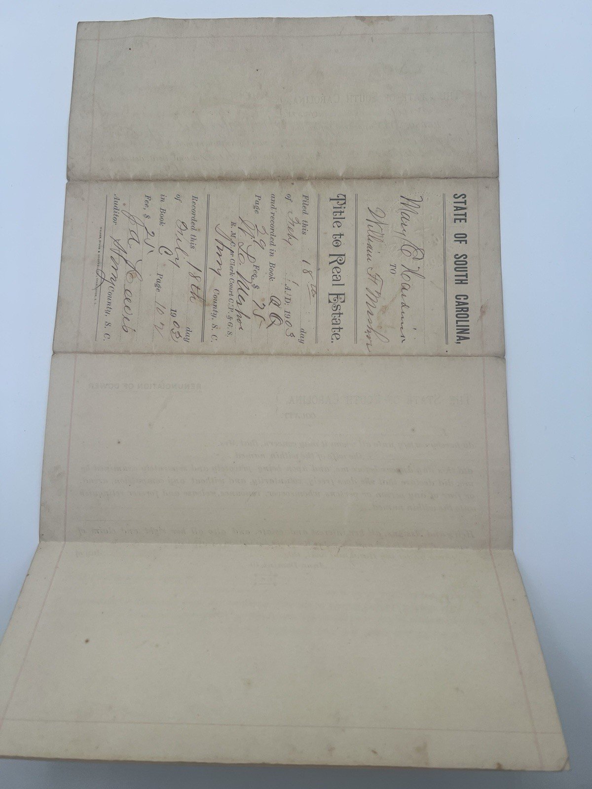 1903 Horry County SC Recorded Deed - Hardwick to Mishoe - 300 Acres # 1133 photo 6