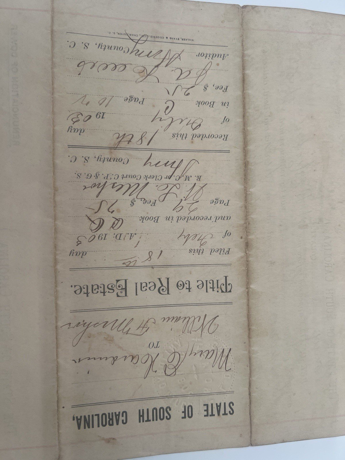 1903 Horry County SC Recorded Deed - Hardwick to Mishoe - 300 Acres # 1133 photo 7