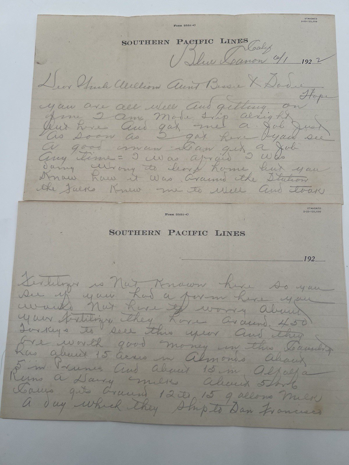 1922 Southern Pacific Blue Canyon CA 4-Page Snow Shed Railroad Letter # 1138