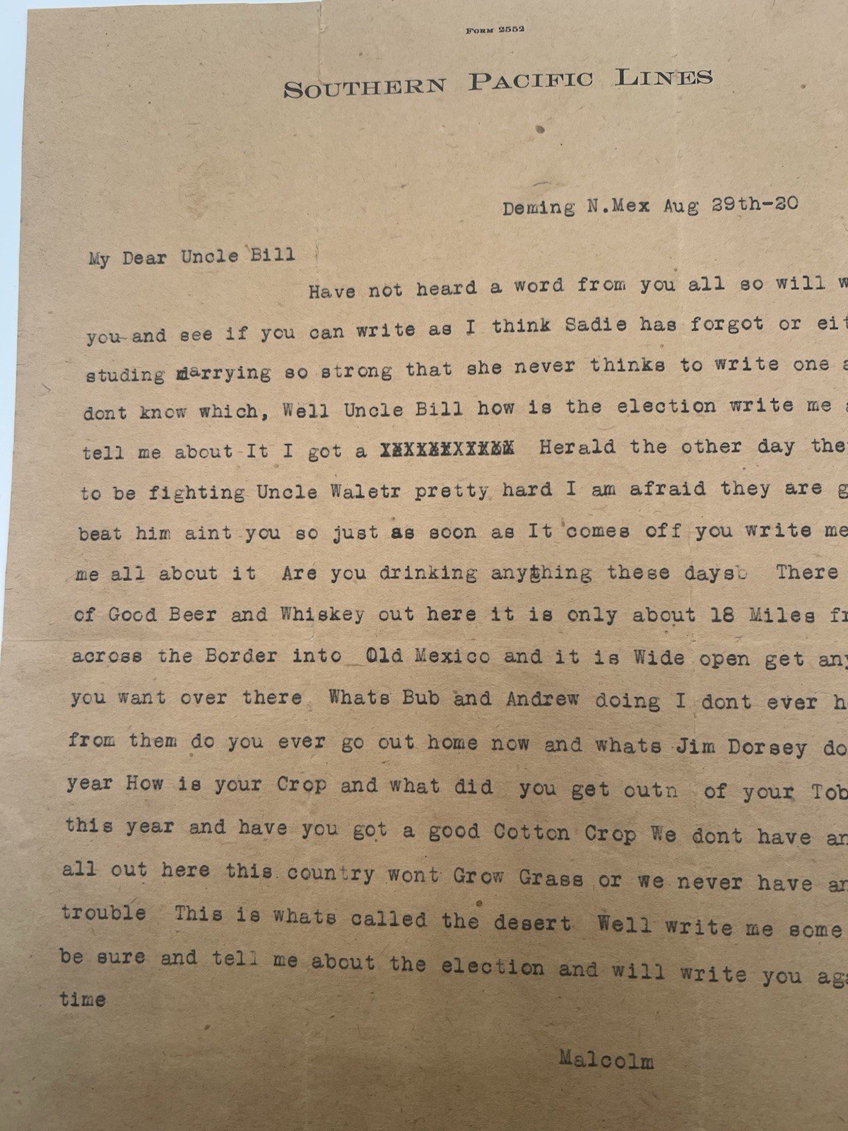 1920 Southern Pacific Lines Letter Deming NM Prohibition Mexico Border # 1140 photo 2
