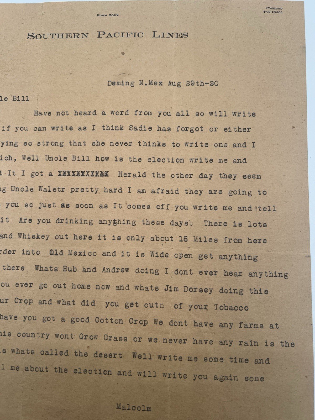 1920 Southern Pacific Lines Letter Deming NM Prohibition Mexico Border # 1140 photo 3
