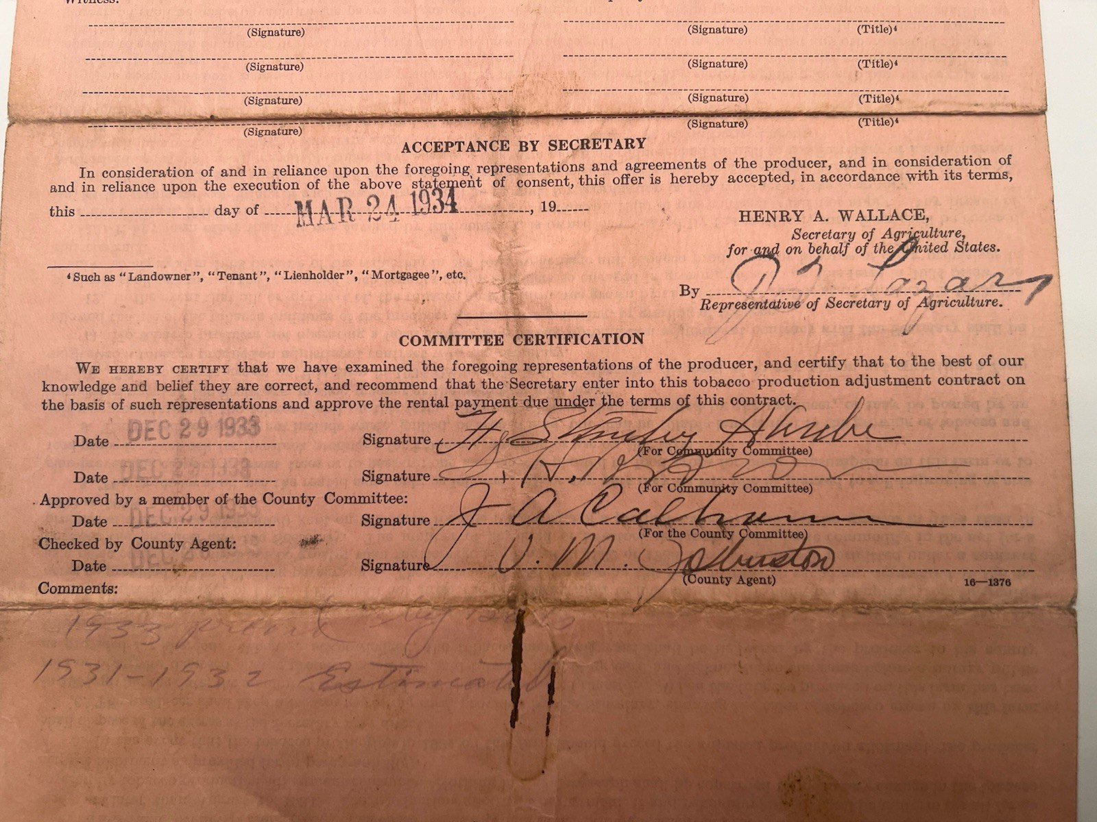 1933 USDA New Deal Tobacco Contract Douglas Doyle Horry County SC # 1142 photo 8