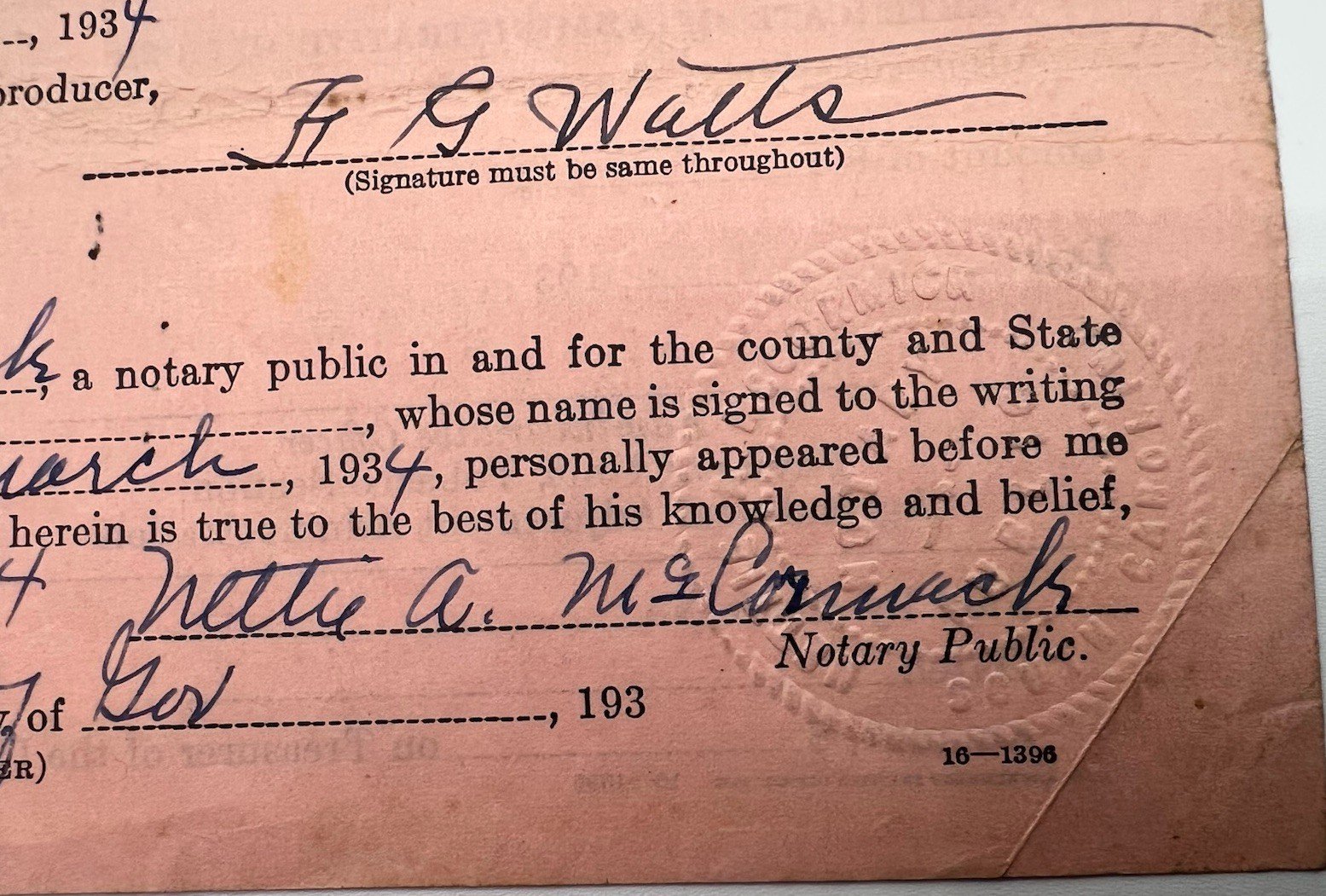 1934 New Deal Tobacco Payment F.G. Watts Horry County South Carolina # 1143 photo 5