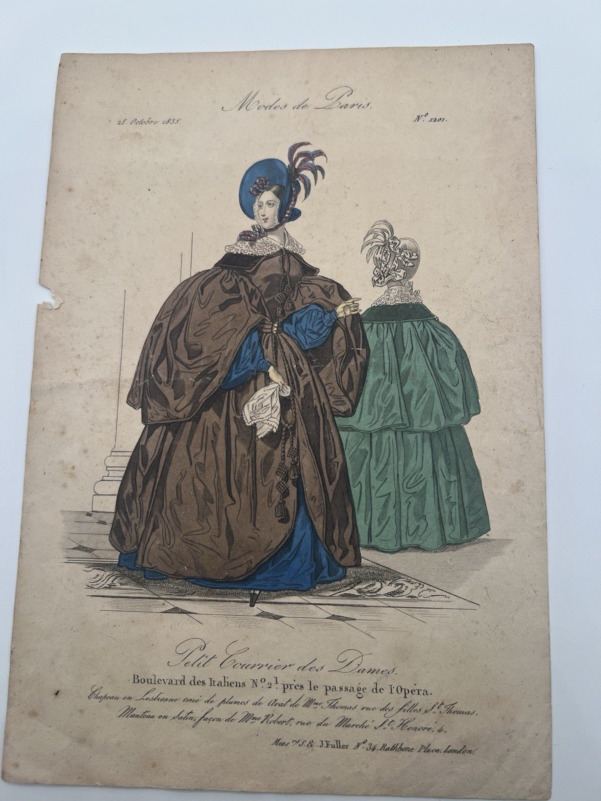 1835 Modes de Paris Hand-Colored Fashion Plate No. 1201. # 1144