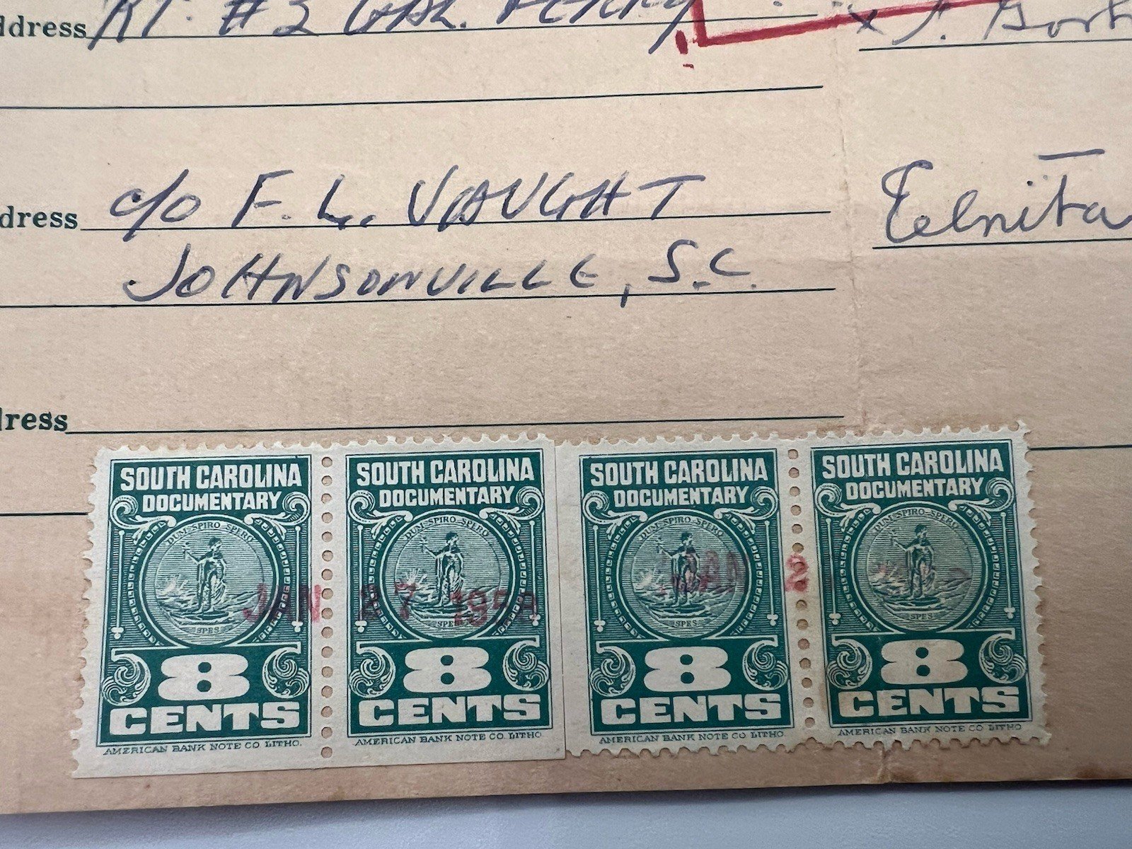 1958 Goldfinch Funeral Home Note w/ South Carolina Revenue Stamps # 1145 photo 4