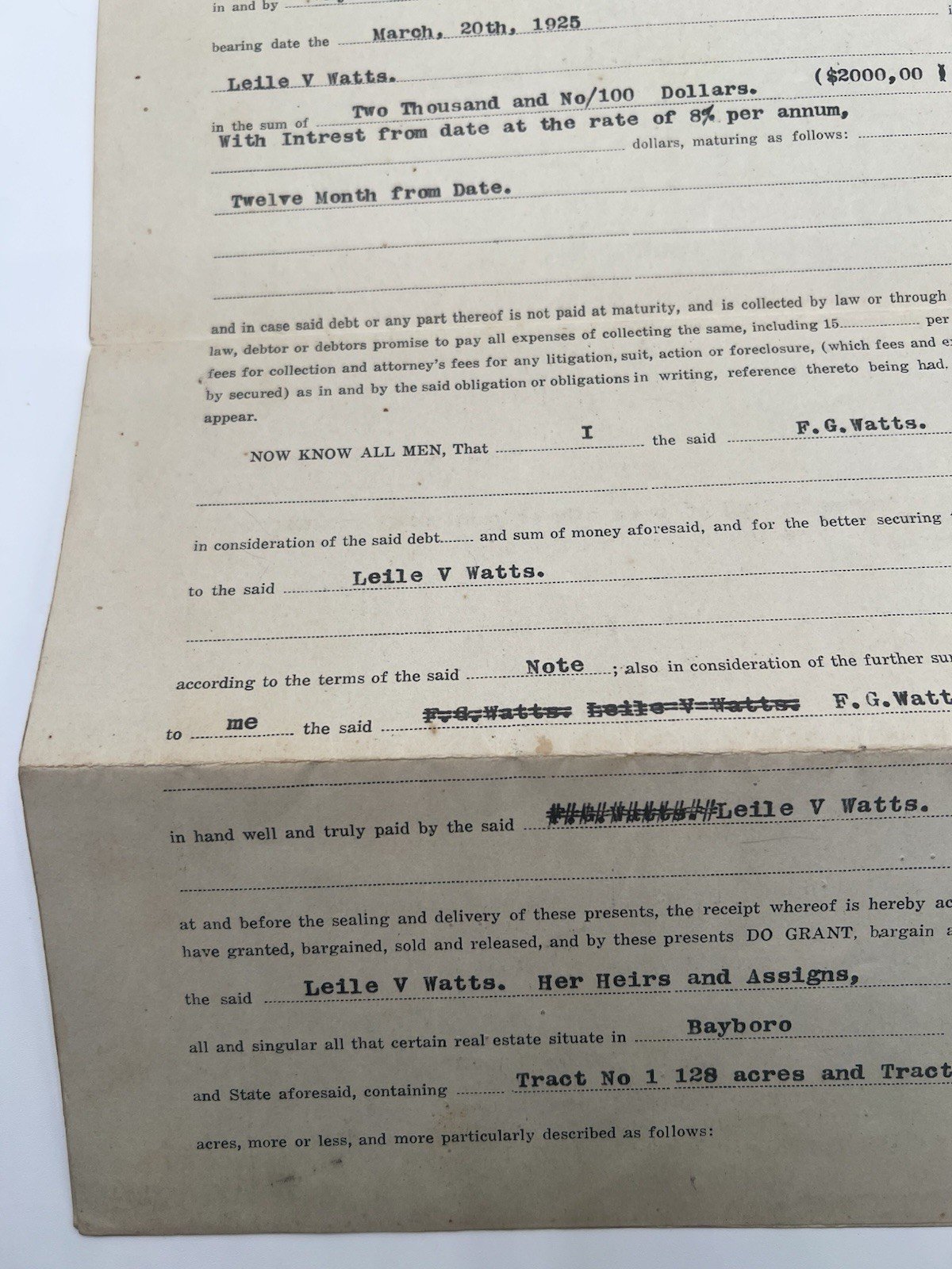 Original 1925 Horry County SC Mortgage F.G. Watts 158 Acres Paid Cancelled #1146 photo 4