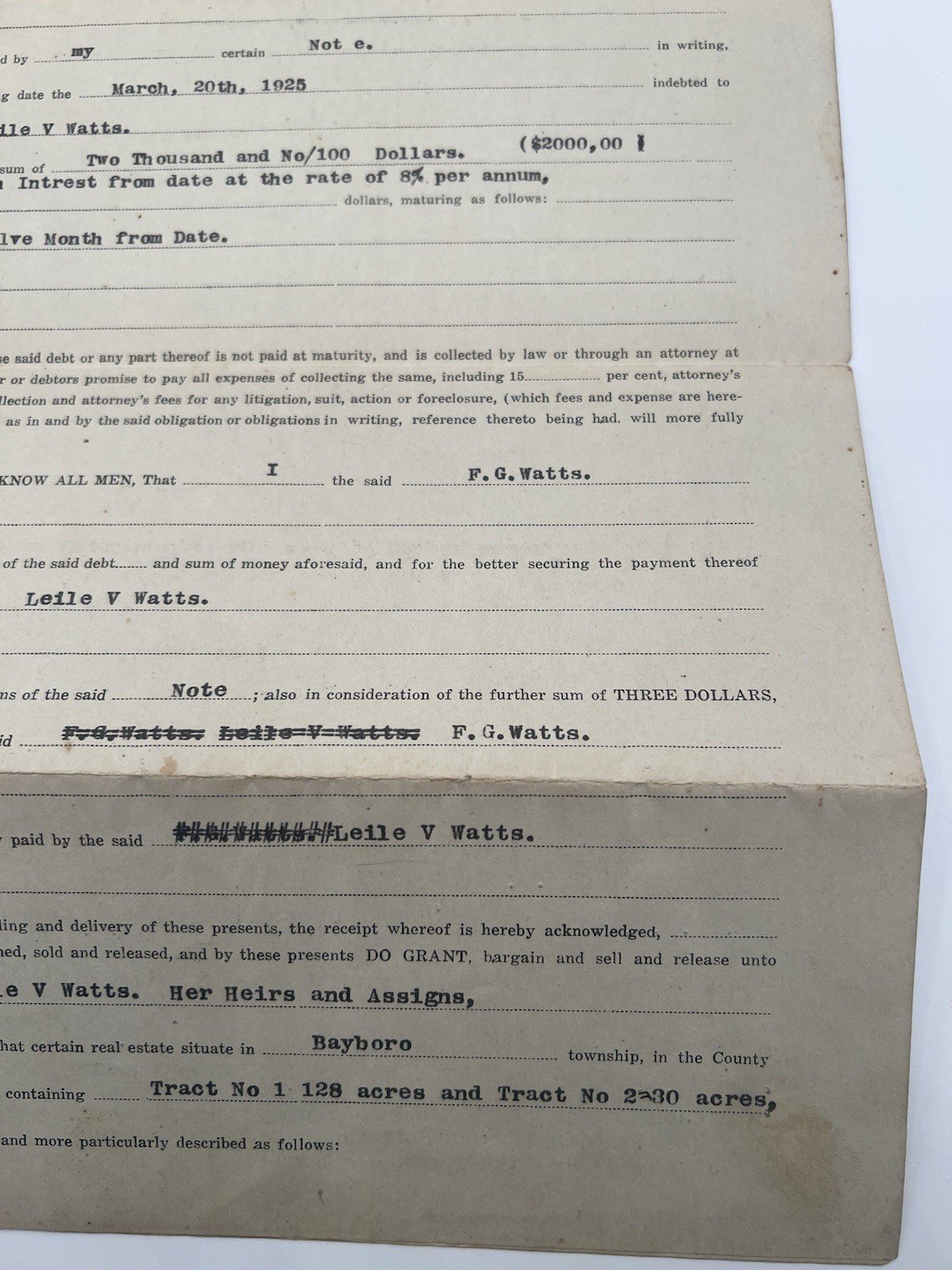 Original 1925 Horry County SC Mortgage F.G. Watts 158 Acres Paid Cancelled #1146 photo 5