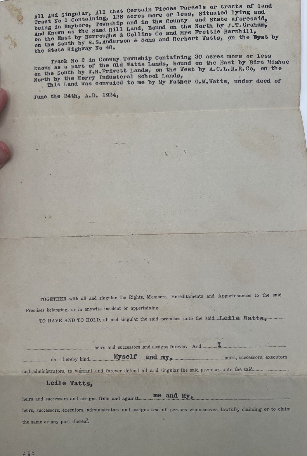 Original 1925 Horry County SC Mortgage F.G. Watts 158 Acres Paid Cancelled #1146 photo 6