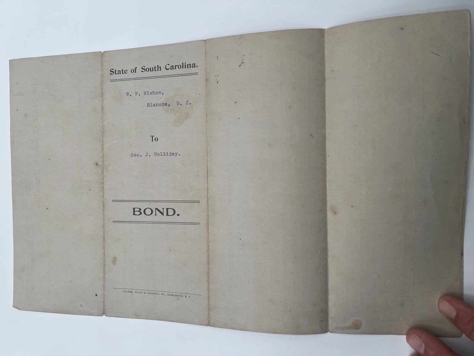 1911 Horry County SC $1,362 Debt Bond W.F. Mishoe Geo. J. Holliday # 1147 photo 6