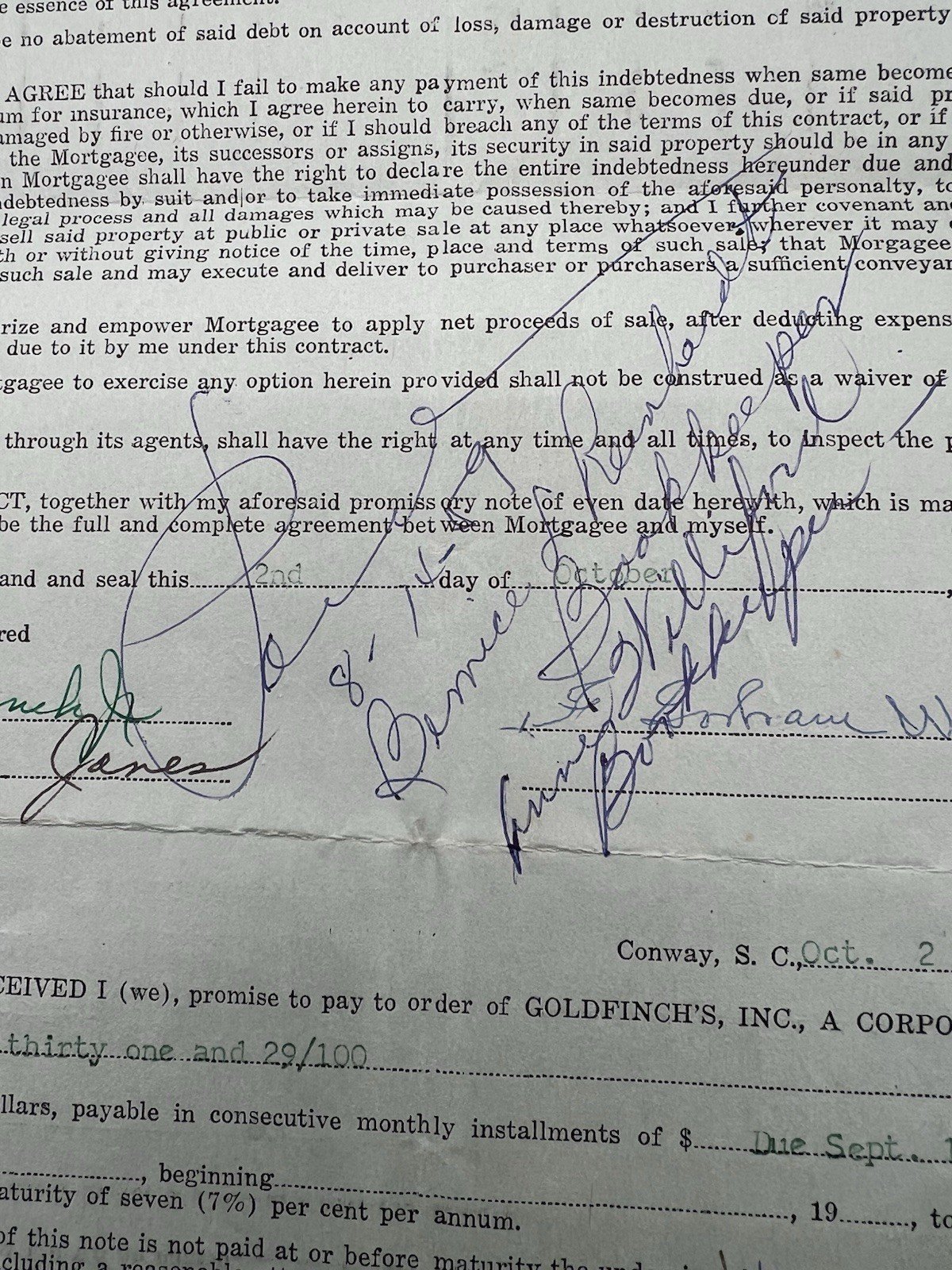 1958 Horry County SC Furniture Lease Box Heater Goldfinch Watts Paid # 1148 photo 5