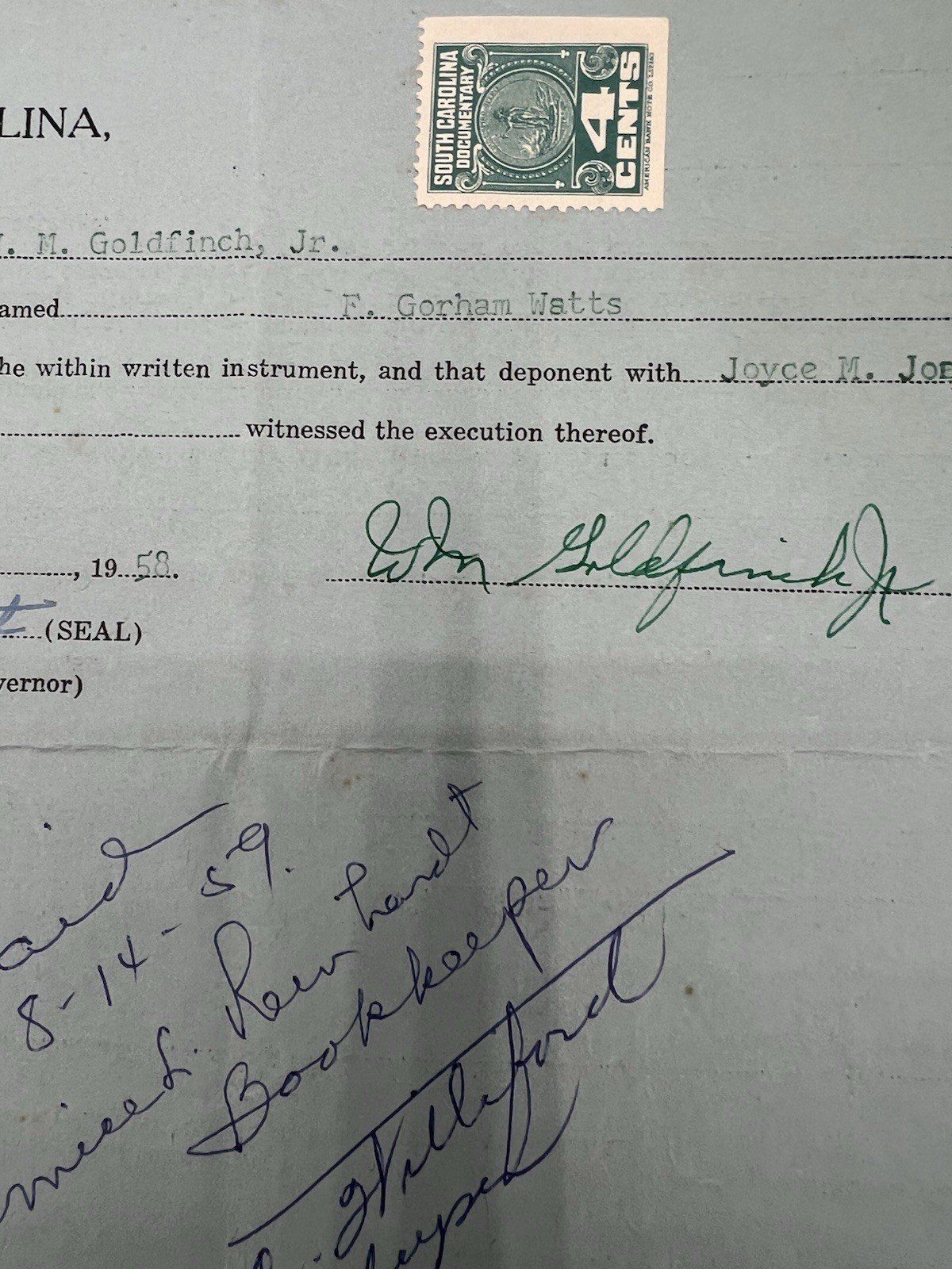 1958 Horry County SC Furniture Lease Box Heater Goldfinch Watts Paid # 1148 photo 10