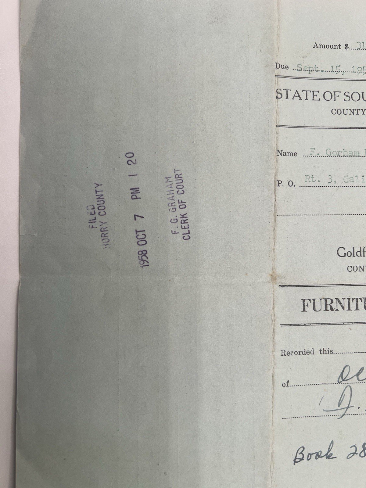 1958 Horry County SC Furniture Lease Box Heater Goldfinch Watts Paid # 1148 photo 13