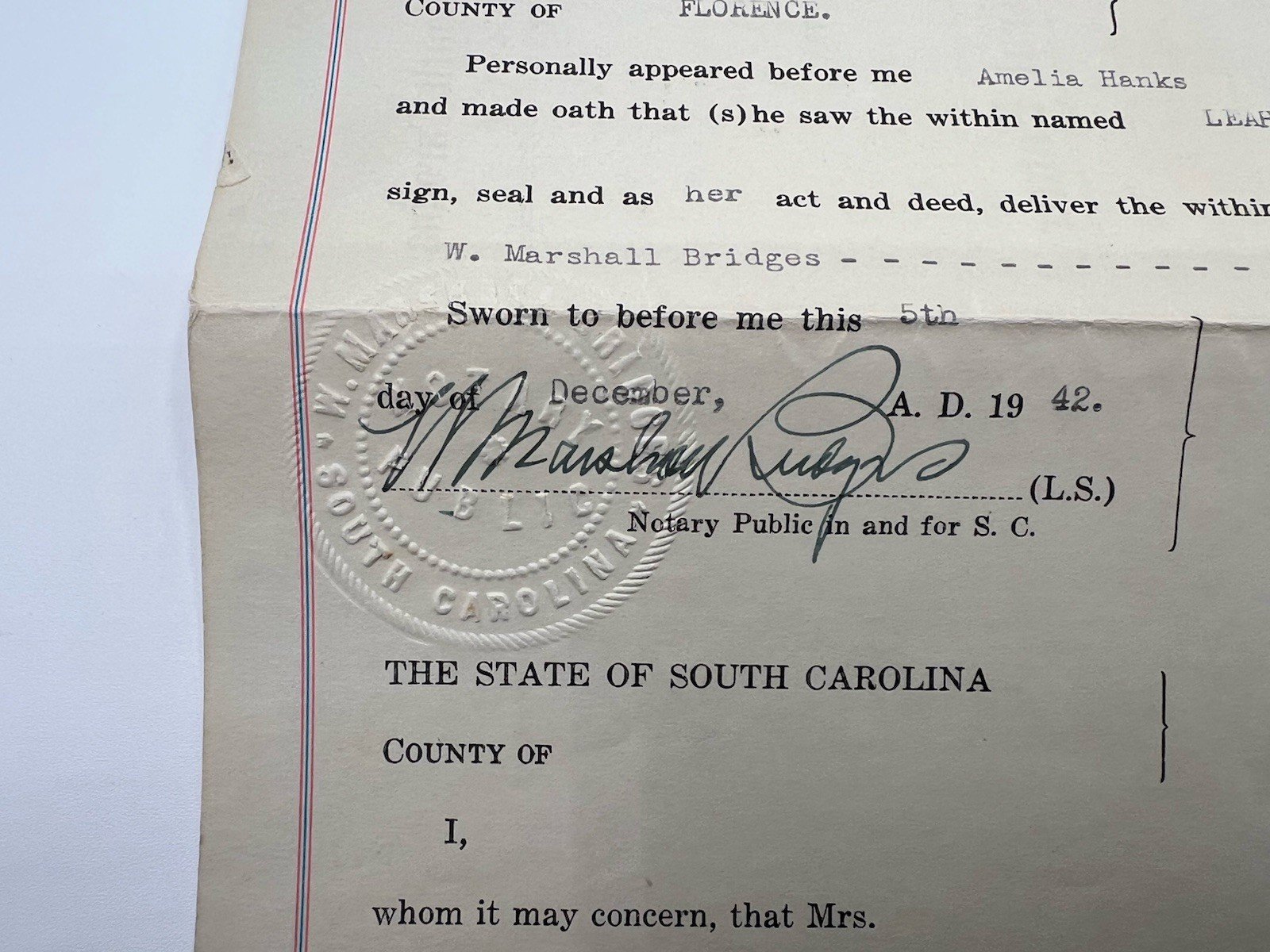 1942 Florence County SC Real Estate Deed Leah Townsend Petway Stamps # 1149 photo 11
