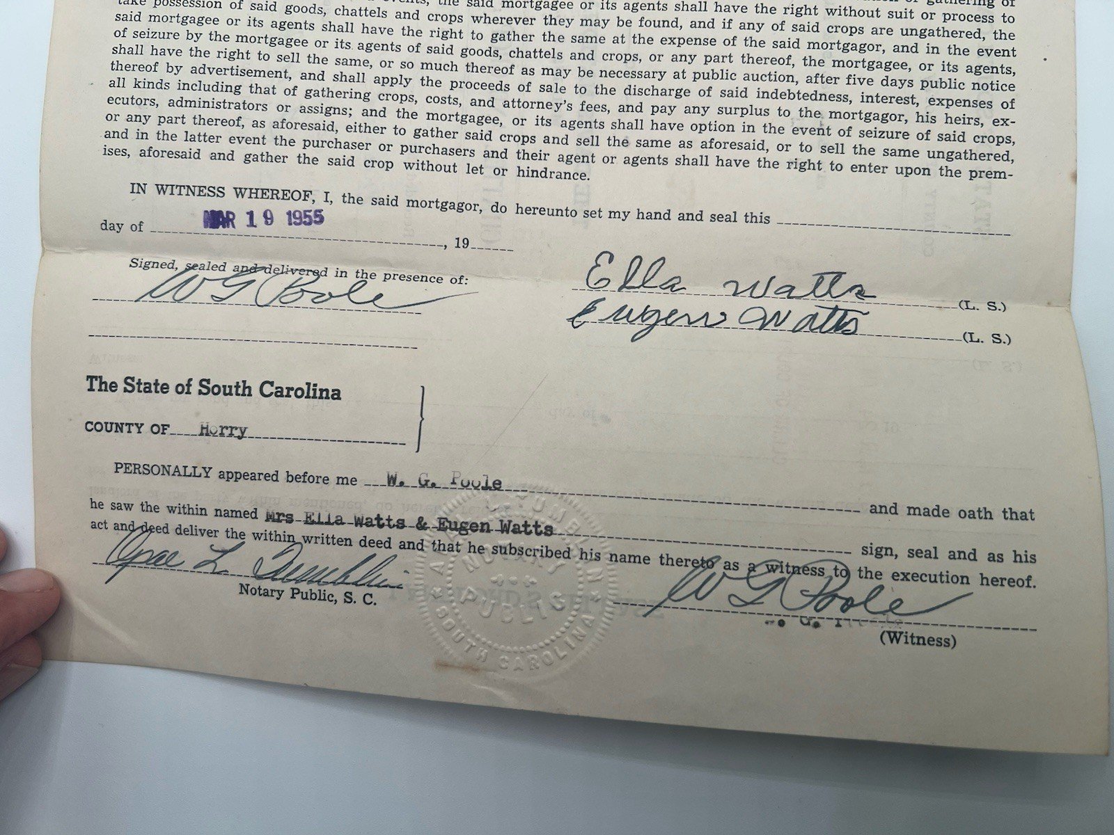 1955 SC Chattel Crop Mortgage Davis National Bank Horse Cow Tobacco Horry # 1151 photo 5