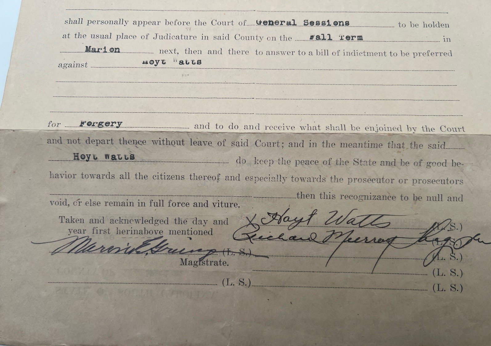 1949 SC Criminal Court Bond to Appear Forgery Marion County      # 1152 photo 3